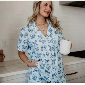 Blue Bow Print Pajama Set